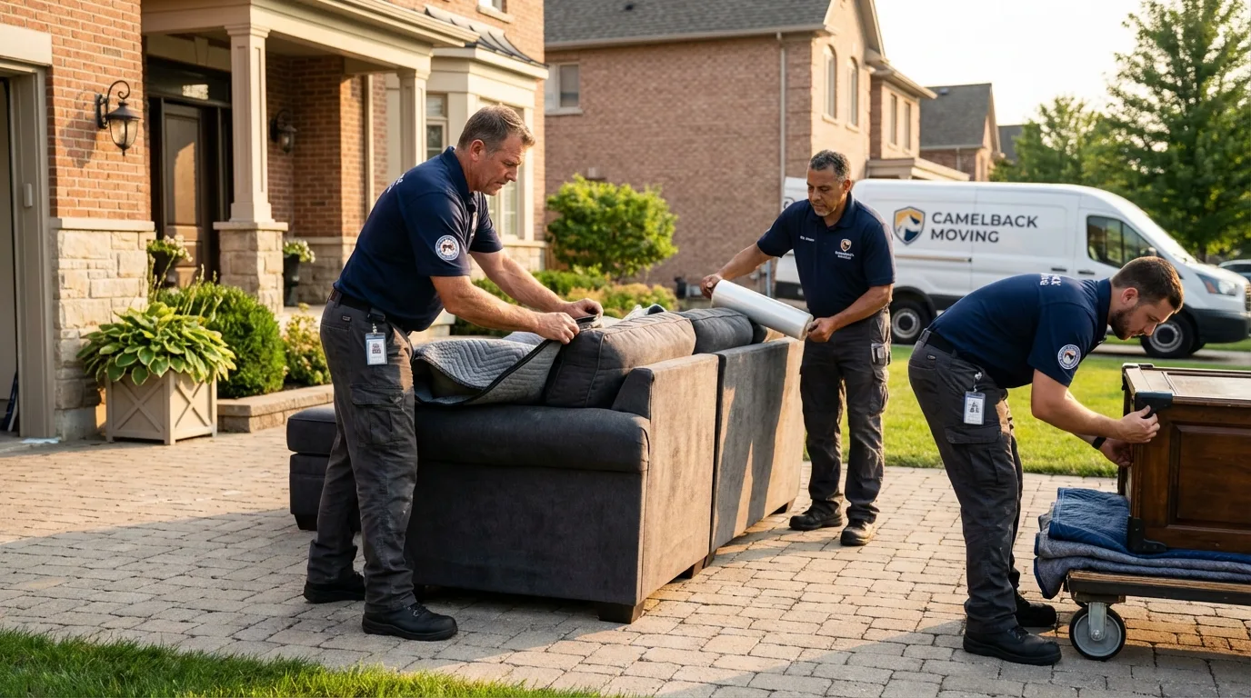 Large estate moving crew wrapping furniture in Indio, CA