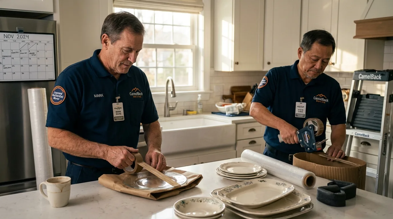 Professional crew packing kitchen dishware in Indio, CA